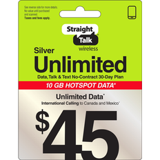 SIM Card Trays Straight Talk $45 Silver Unlimited 30-Day + 10GB Hotspot + Int'l Calling Top Up