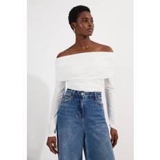 Karen Millen Underwear Karen Millen Drapey Slinky Jersey Bardot Long Sleeve Bodysuit - Ivory