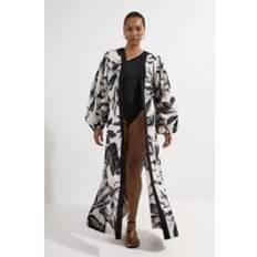 Karen Millen Swimsuit Cover-Ups & Sarong Wraps Karen Millen Plus Size Palm Border Print Cotton Voile Maxi Beach Dress - Mono