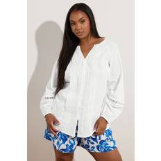 Pleats Tops Yours Crochet Trim Pleated Blouse - White