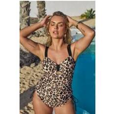 Leopard Swimwear Yours Leopard Print Ruched Swimsuit - Black