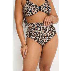 Stretch Bikini Bottoms Yours Leopard Print High Waisted Bikini Briefs - Black