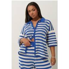 Stripes - Women Shirts Yours Curve Crochet Shirt - Blue/White Stripe