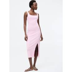 French Connection Square Neck Ribbed Bodycon Midi Dress - Pink