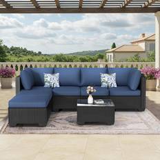 Blue Outdoor Lounge Sets Latitude Run Person Garden with Cushions Dark Blue Outdoor Lounge Set
