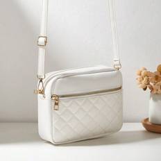 Shein Minimalist Rhombus Plaid Multi-Pocket Quilted Butterfly Embroidery Handbag - Women's