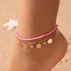 Shein Bohemian Metal Disc & Star Pendant Beaded Anklet Accessories - Summer Resort