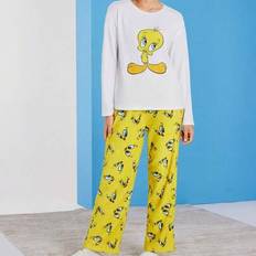 Women - Yellow Sleepwear Shein Women Cute Tweety Cartoon Print Dropped Shoulder - White Loose