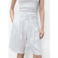 Mango White Shorts Mango Belt Linen-Blend Bermuda Shorts - White