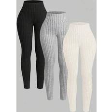 Shein Solid Color Ribbed Leggings - Women