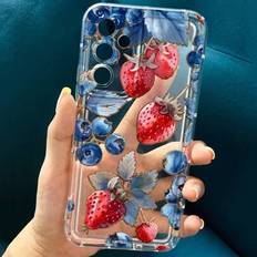 Shein Strawberry Blue Berry Print Fodral Kompatibelt Med Samsung Galaxy A54 A14 A12 A13 A15 A32 A33 A24 A52S S20 S21 S22 S23 S24 S23 Plus S24