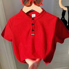 12-18M Polo Shirts Children's Clothing Shein Baby Boy Casual Cute Versatile Short Sleeve Polo Shirt - Summer Red
