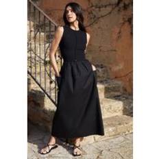 Threadbare Womens Sleeveless Utility Jersey Poplin Maxi Dress - Black