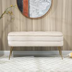 Beige Storage Benches Canora Grey Velvet Upholstered Ottoman 51cm H x 104cm W x 40cm D Storage Bench