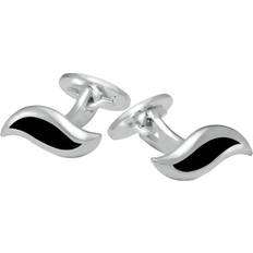 Onyx Cufflinks C W Sellors Sterling Silver Whitby Jet Wave Link Cufflinks