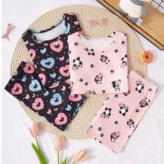 Multicoloured Pyjamases Shein Tween Girl Valentine's Day Snug Fit Pajama Set - Cherry/Strawberry