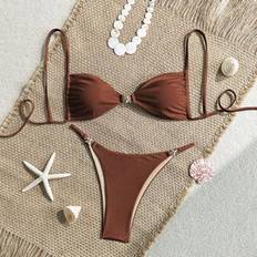 Bruna Bikinis Shein Bikini I Två Delar För Kvinnor Är Okej - Chokladbrun