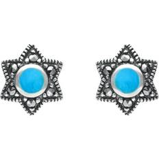 Turquoise Earrings C W Sellors Sterling Silver Turquoise Marcasite Six Point Star Stud Earrings - Silver