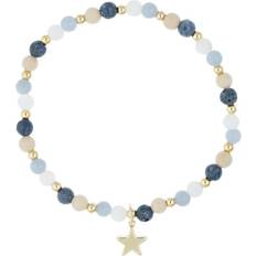 Dark Stone Bead Bracelet 4 mm with Gold Beads - Blue/Sand Mix