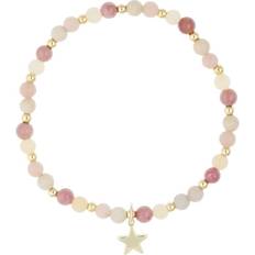 Dark Stone Bead Bracelet 4 mm with Gold Beads - Pink/Yellow Mix