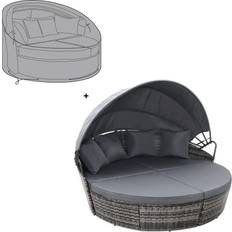 EVRE Mixed Grey Bali Day Bed Garden Furniture With Canopy & Cover Outdoor Lounge Set