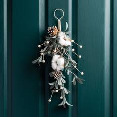 Cotton Artificial Plants Scottish Everlastings Mistletoe & Cotton Ball Swag - Green Artificial Plant