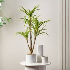 Scottish Everlastings Real Touch Yucca Tree in White Speckled Pot - Green Artificial Plant
