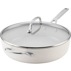 Cookware KitchenAid 5-Quart Hard-Anodized Ceramic Induction Nonstick Saute Pan with Lid and Helper Handle - Porcelain White