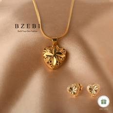 Jewellery Sets on sale Temu 18k Golden Plated 2pcs Heart Jewelry Set Necklace Earrings - Minimalist