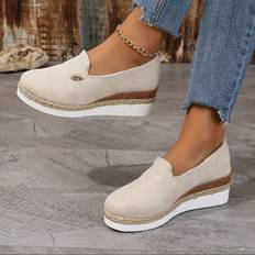 Loafers Temu Women's Plus Size Slip-on Loafers With Thick Cushioned Sole & Jute - Beige