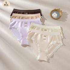 Polyester Knickers Children's Clothing Shein Teenage Girl Contrast Lace With Bow Decor Hipster Panties - 5pcs