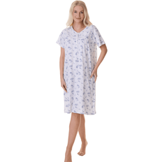Pink Nightgowns Camille Womens 100% Cotton Luxury Porcelain Floral Short Sleeve Nightdress