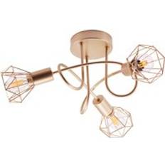 Gold light fitting Happy Homewares Modern Fitting with Twisting Arms and Three Cage Shades - Gold - One Size Ceiling Flush Light