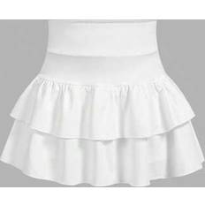 Polyester Skirts Children's Clothing Shein Tween Girls Solid Knit Cute Ruffle Layered Built-In Shorts - Y2K