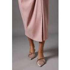 Coast Shona Satin Diamante Cross Strap Kitten Heel Mules - Mocha