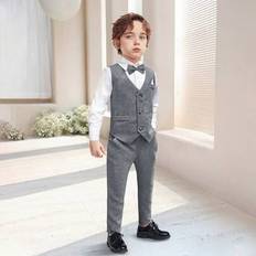 White Suits Children's Clothing Shein Boys Slim Fit Formal Suit Set - White