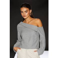 Wool Blouses Womens Runway 1.8.1.8 Wool Blend Fold Over Asymmetric Top - Grey
