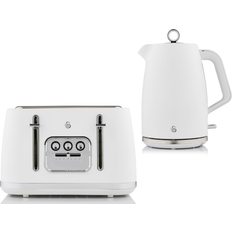 Toasters Swan Serenity Kettle and 4 Slice Toaster Set Matt White Finish Chrome