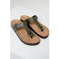 Green Sandals Threadbare Faux Leather Toe Post Sandals - Khaki