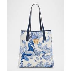 Versace Coral Theater Allover Canvas Tote Bag - White Bright Blue