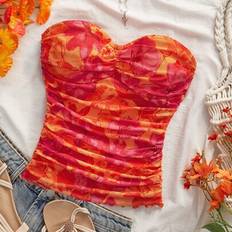 Shein Mesh Tryckt Tight-fitting Camisole Linne För Dam - Multifärgad
