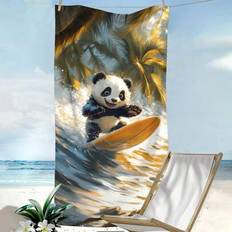 Microfiber Bath Towels Shein Surfing Panda Print Microfiber Rectangular Beach 1pc Bath Towel