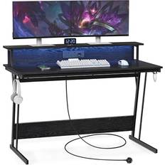 Vasagle Gaming Desk with LED Lights and Built-In Power Outlets LWD118B01