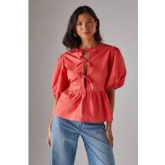 Orange Blouses Warehouse Poplin Tie Front Volume Sleeve Blouse - Orange
