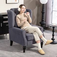 Homcom Armchairs Homcom Retro Accent Wingback Armchair with Wood Frame Armchair