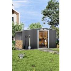 Black Sheds Garden Sanctuary Black Outdoor Metal Storage Shed with Log Storage One Size (Building Area )