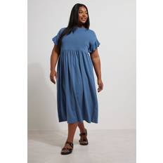 Yours Curve Frill Sleeve Cotton Midaxi Dress - Blue