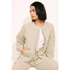 Linen Outerwear PixieGirl Womens Petite Linen Bomber Jacket - Beige