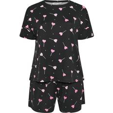 Sleepwear on sale Yours Curve Black Heart Lollipop Short Pyjama Set - 26-28