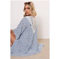 Robes Yours Curve Blue Ditsy Floral Crochet Kimono - Blue